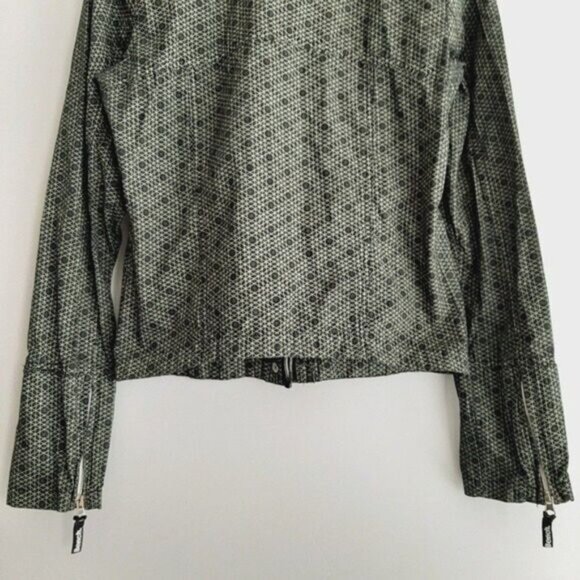 BENCH BBQ Cotton Light Jacket Full Zip w/ Hoodie Geo Pattern Black & Green Sz S - Picture 3 of 9